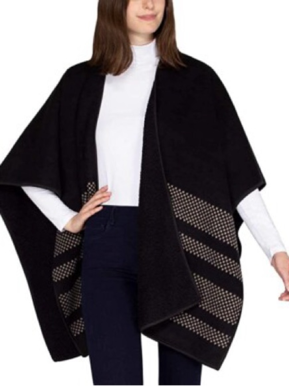 Ike Behar Ladies' Reversible Wrap with High Pile Fleece - Black One Size